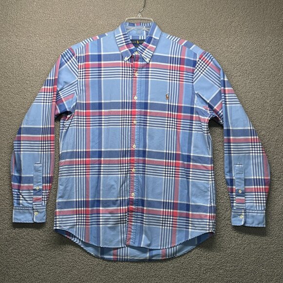 Polo Ralph Lauren Button Down Shirt Mens Large Classic Fit Pastel Plaid Pony EUC - Picture 1 of 16